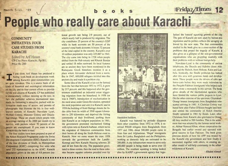 (051) Community Initiatives: Four Case Studies From Karachi Review