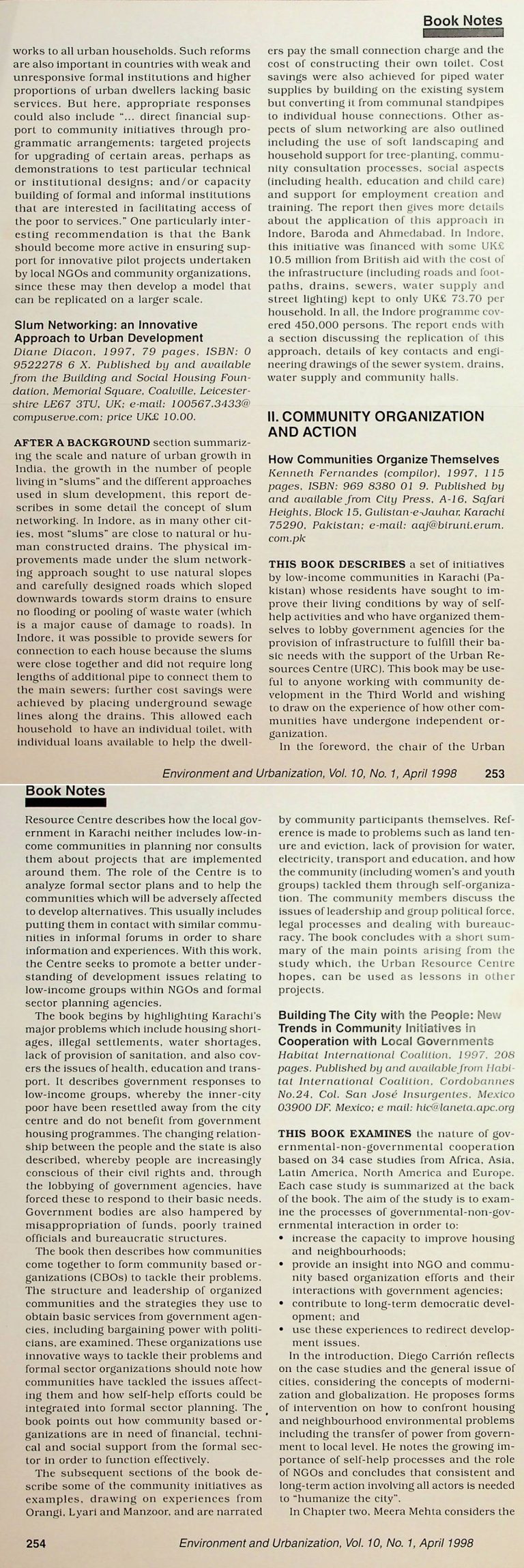 (033) How Communities Organize Themselves by Kenneth Fernandes reviewed in Environment and Urbanization